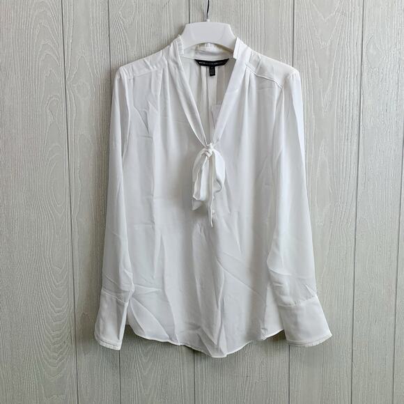 White House Black Market Button Front Tie Neck Top White Size 6 NWT - Picture 1 of 6